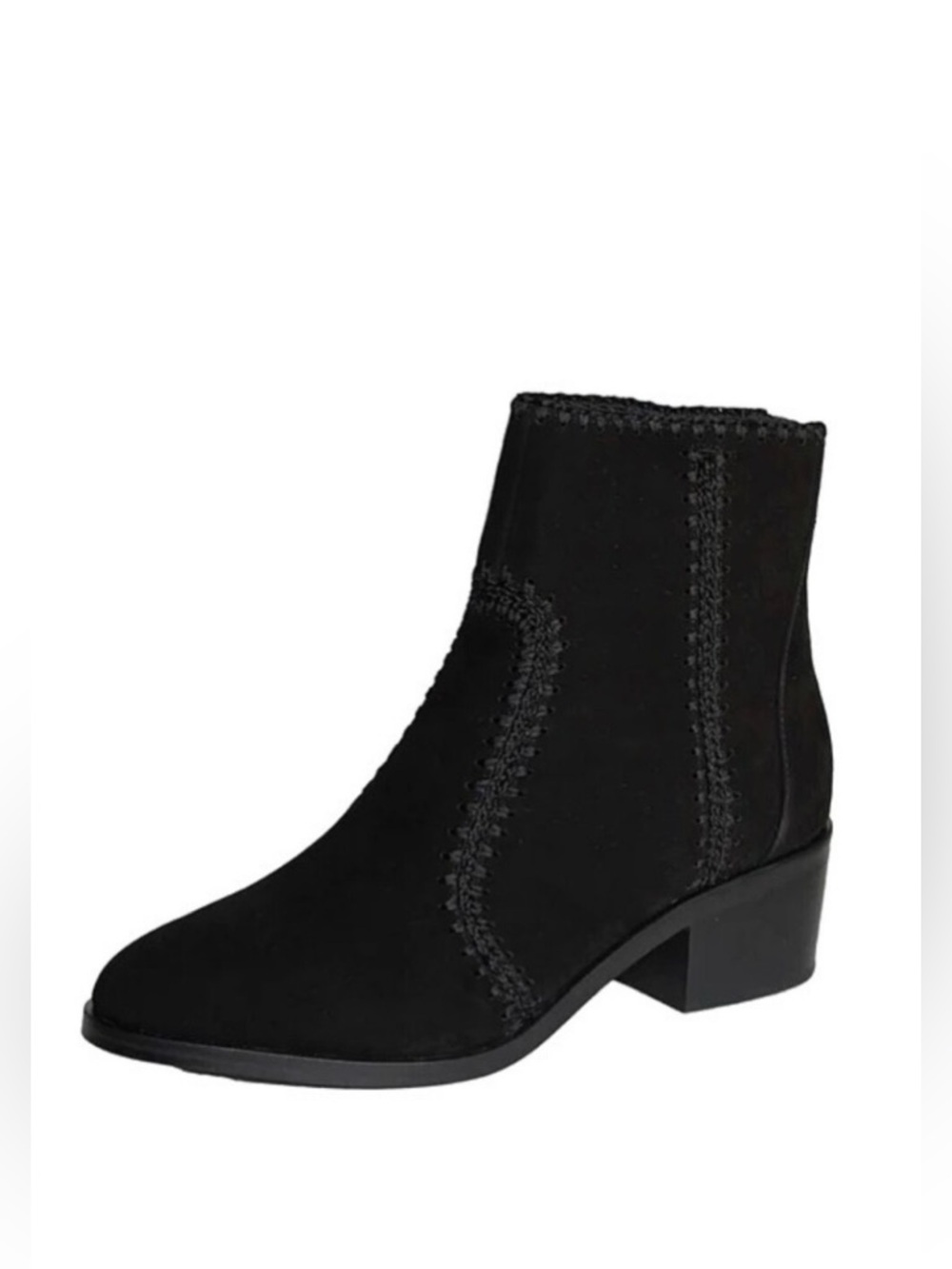 CHELSEA & VIOLET Lucy Black Nubuck Ankle Boots Crochet Accents 8